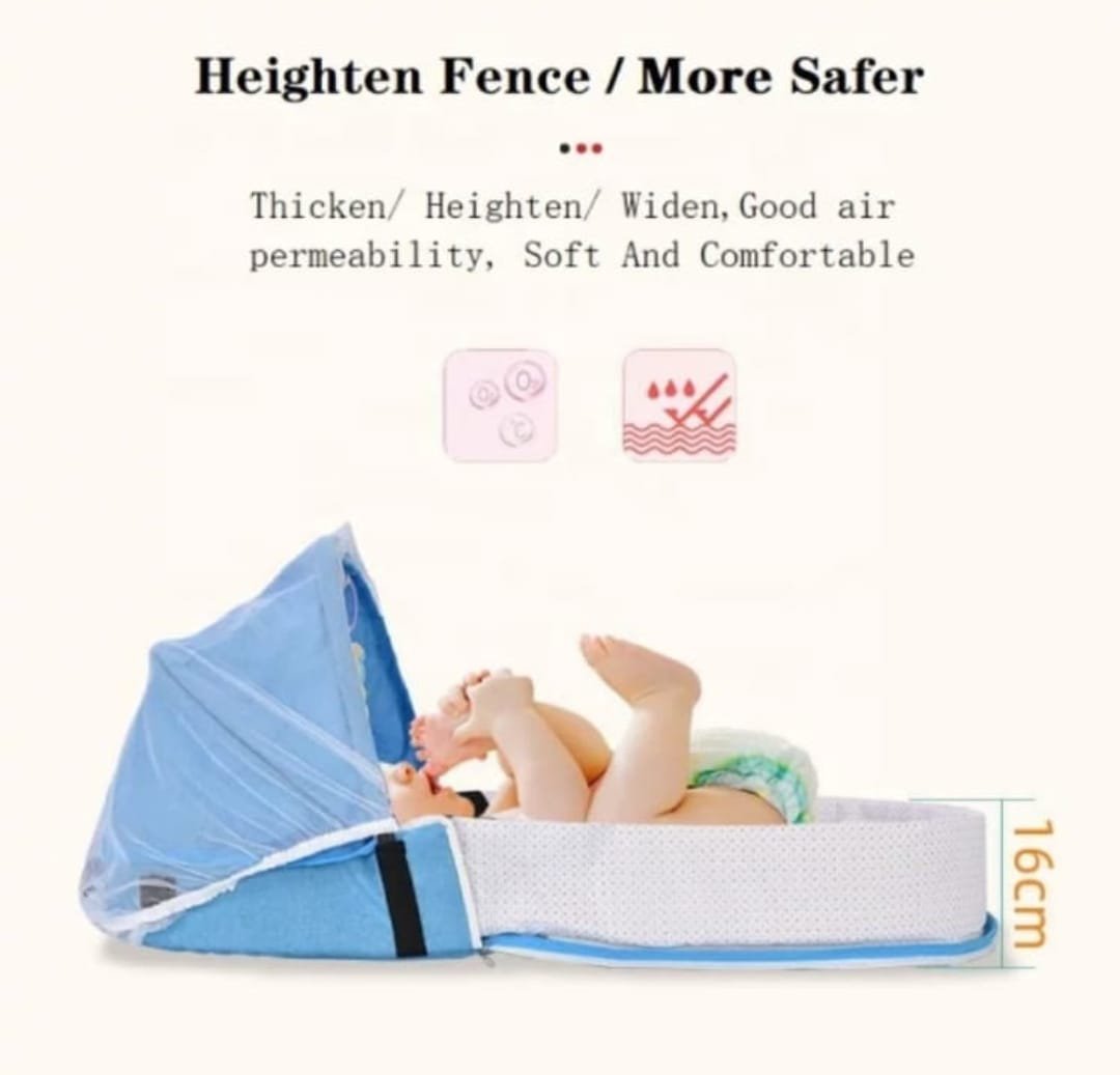 Portable Baby bed with Mozzi Net & Toys - Light Blue_0