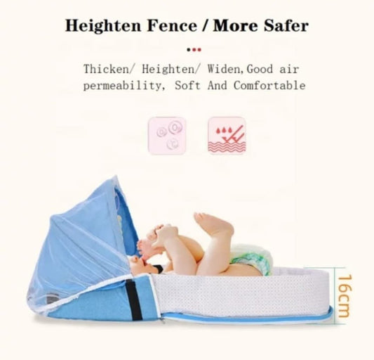 Portable Baby bed with Mozzi Net & Toys - Light Blue_0