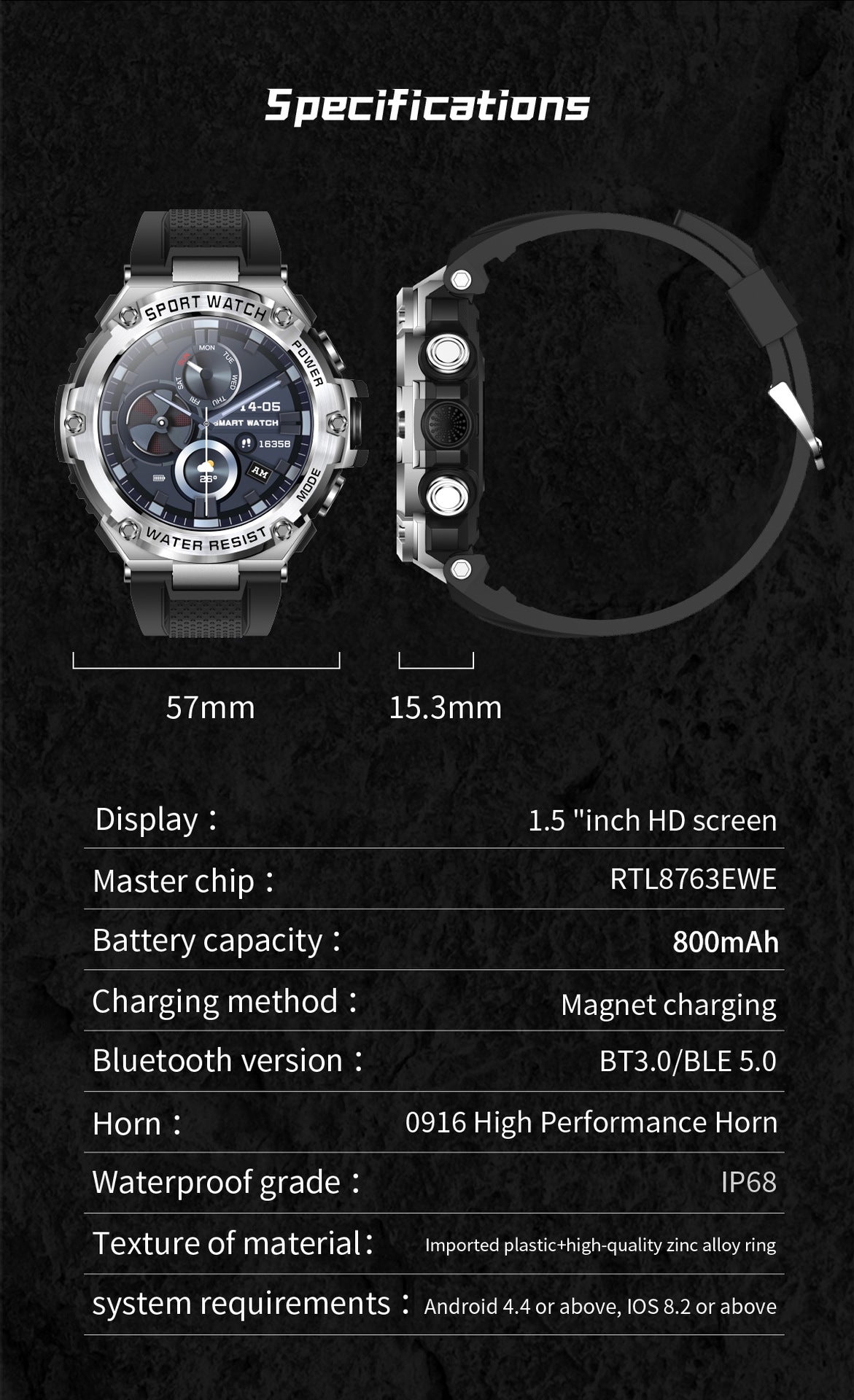 Sports Men's rugged watch Liga, Bluetooth - SILVER_5