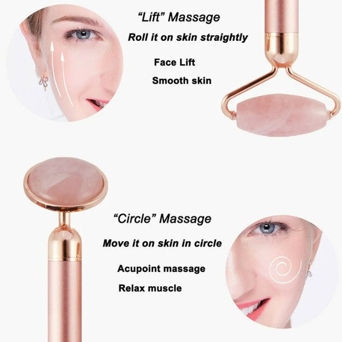 3 in1 Electric Vibrating Natural Rose Quartz Jade Facial Roller_4