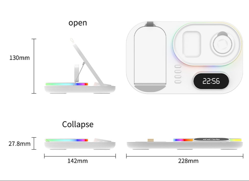 3in1 30W Wireless Charger with Clock, Fast Charging RGB Atmosphere Light - Black_2